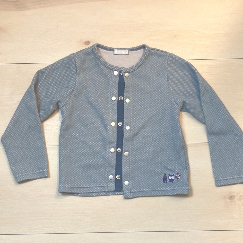 Little girl blue owl cardigan fall sweater jacket cute Japan 120cm